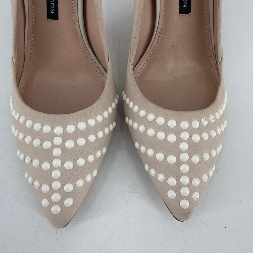 French Connection‎ Pump Women Size 41 10.5 Beige Studded Pointed Toe Stiletto